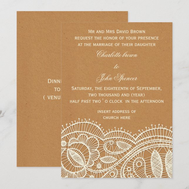 Lace and Kraft Paper Wedding Invitation (Front/Back)