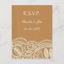 Lace and Kraft Paper Wedding Invitation Postcard