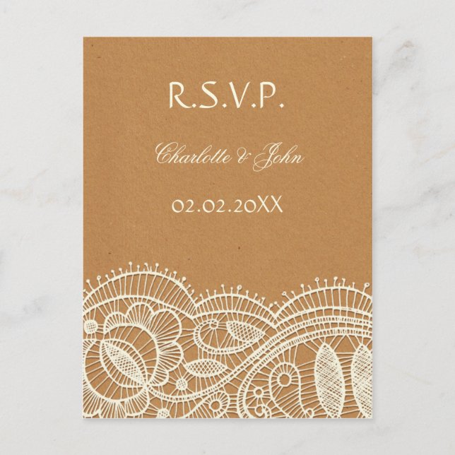 Lace and Kraft Paper Wedding Invitation Postcard (Front)