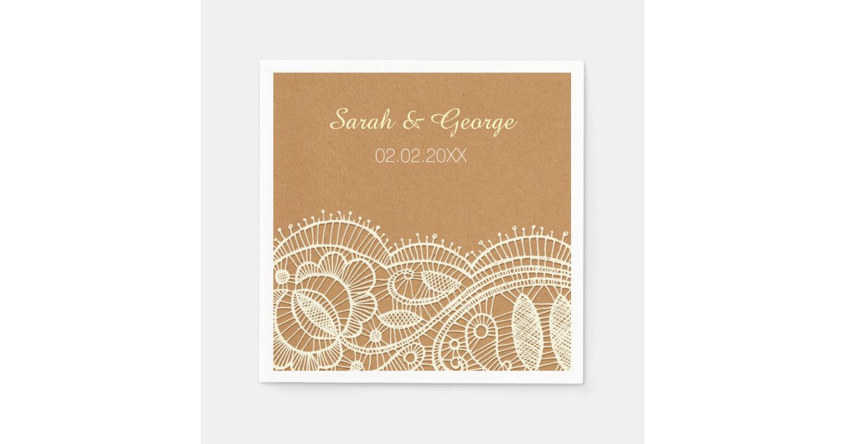 Lace and Kraft Paper Wedding Paper Napkin Zazzle