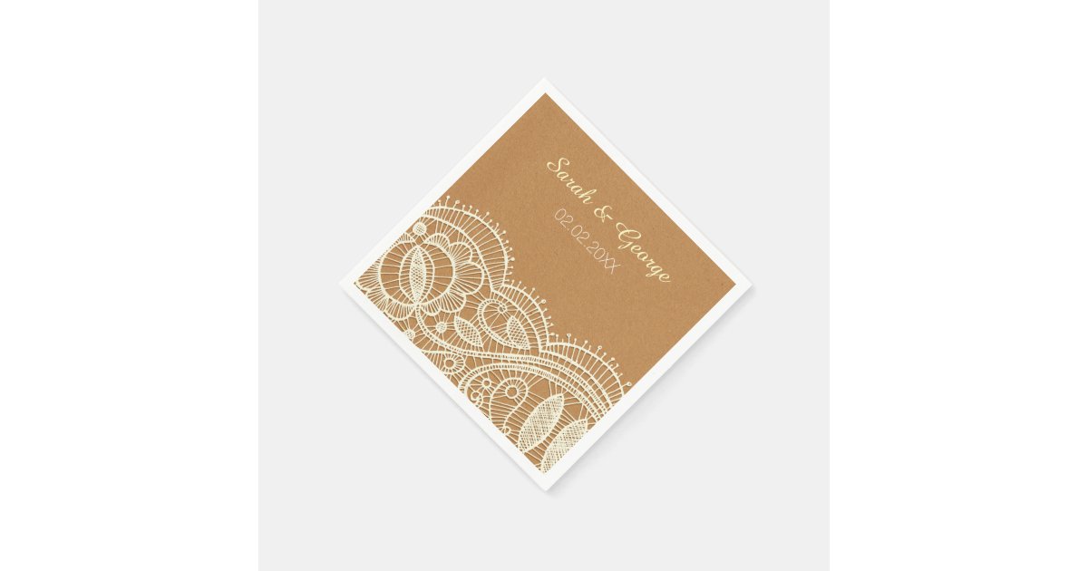Lace and Kraft Paper Wedding Paper Napkin Zazzle