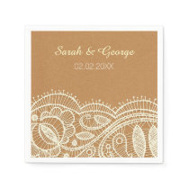 Lace and Kraft Paper Wedding Paper Napkins