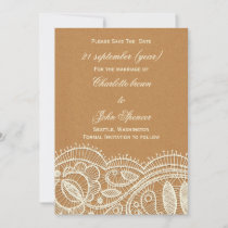 Lace and Kraft Paper Wedding Save The Date