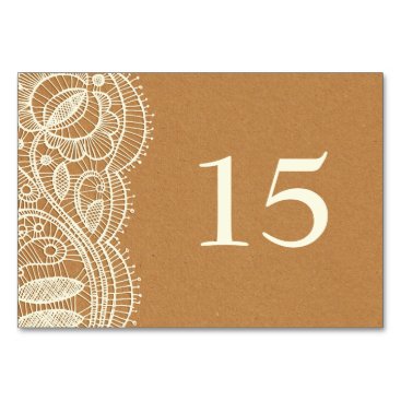 Lace and Kraft Paper Wedding Table Number
