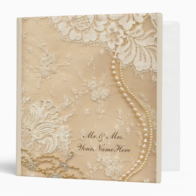 Lace and Pearl Wedding Photo Album Binder (Front/Inside)