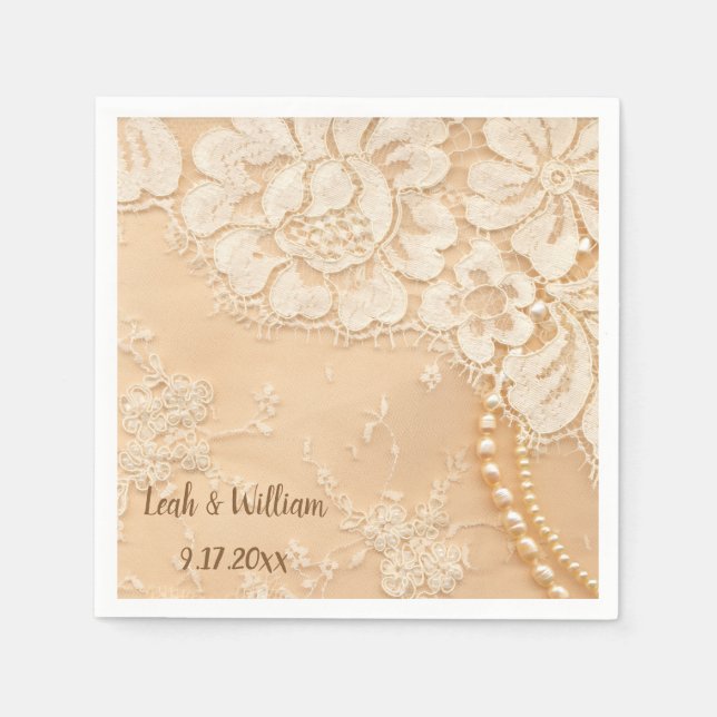 Lace and Pearls ecru Napkins (Front)