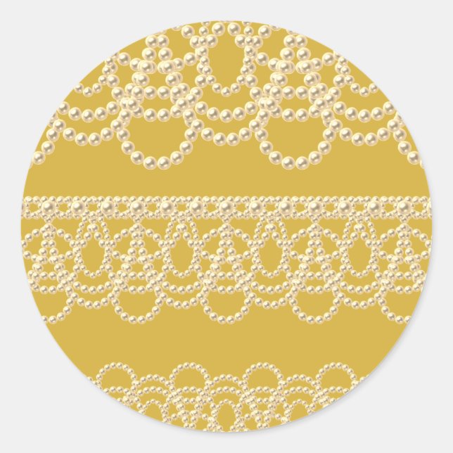 Lace and Pearls Gold Classic Round Sticker (Front)