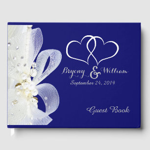 Lace and Pearls Navy Blue Wedding Guest Book