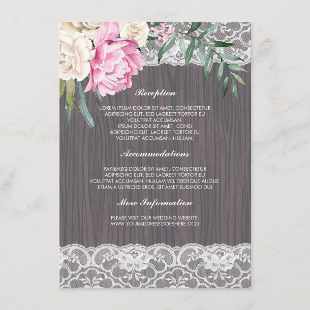 Lace And Pink Peony Wedding Information Guest Invitation