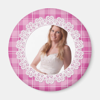 Lace and Plaid -Heart on Pink- Magnet
