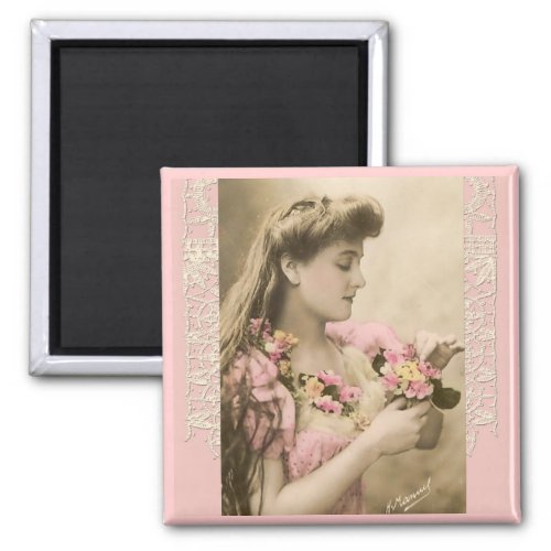 lace and posies victorian lady magnet