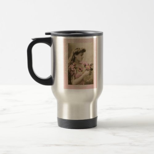 lace and posies victorian lady travel mug
