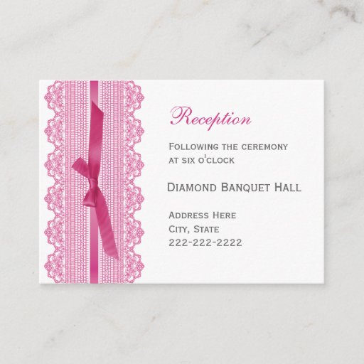 Customizable Lace and Ribbon reception enclosure cards Business Card Template