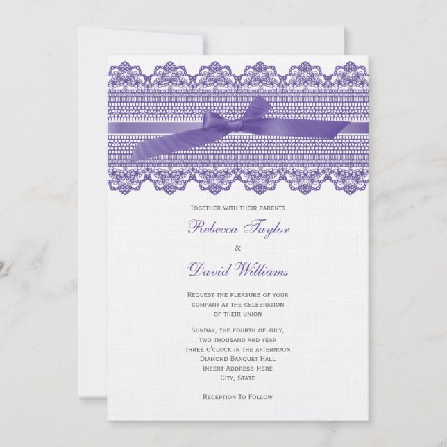 Lace and Ribbon wedding invitations (Front)