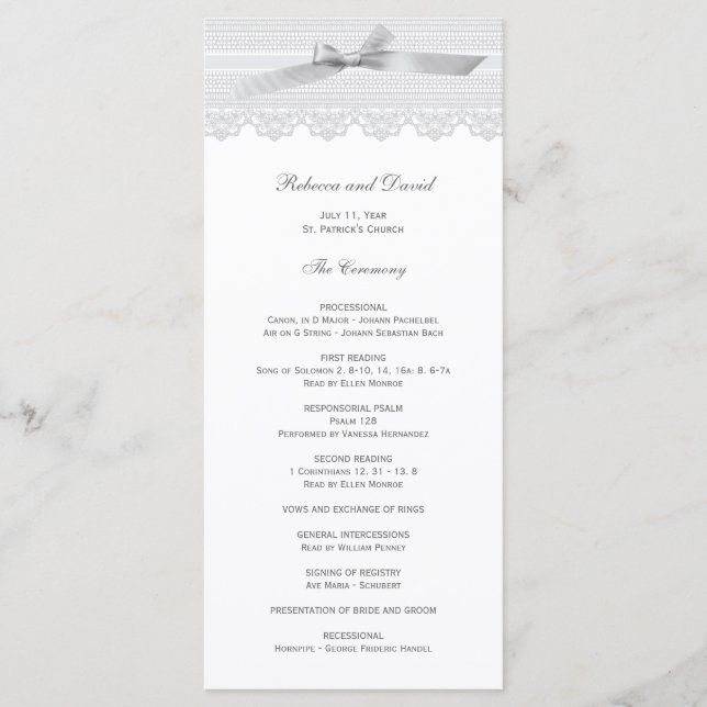 Lace and Ribbon wedding programs (Front)
