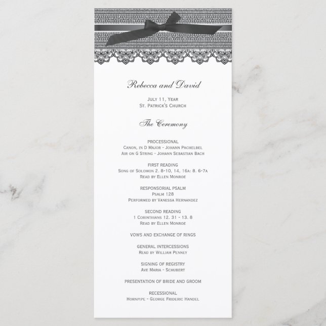 Lace and Ribbon wedding programs (Front)