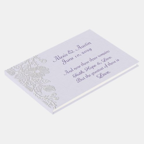 Lace and Scripture Verse On Lavender Guest Book
