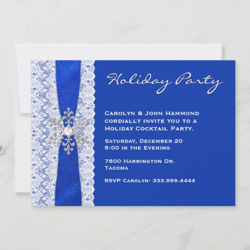 Lace and Snowflake Holiday Party Invitation