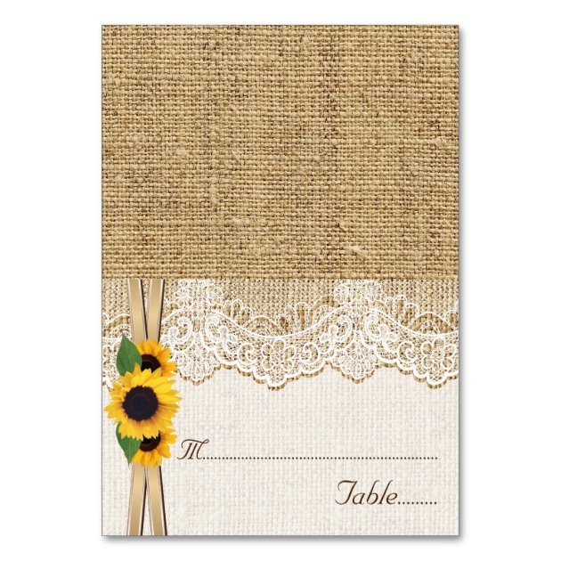 Lace And Sunflowers On Burlap Wedding Place Card