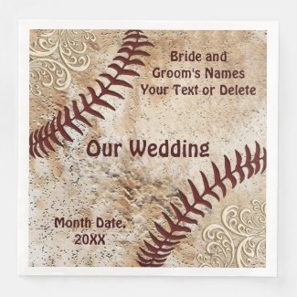 Lace and Vintage Baseball Themed Wedding Napkins