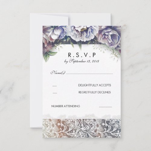 Lace and Vintage Watercolor Flowers RSVP