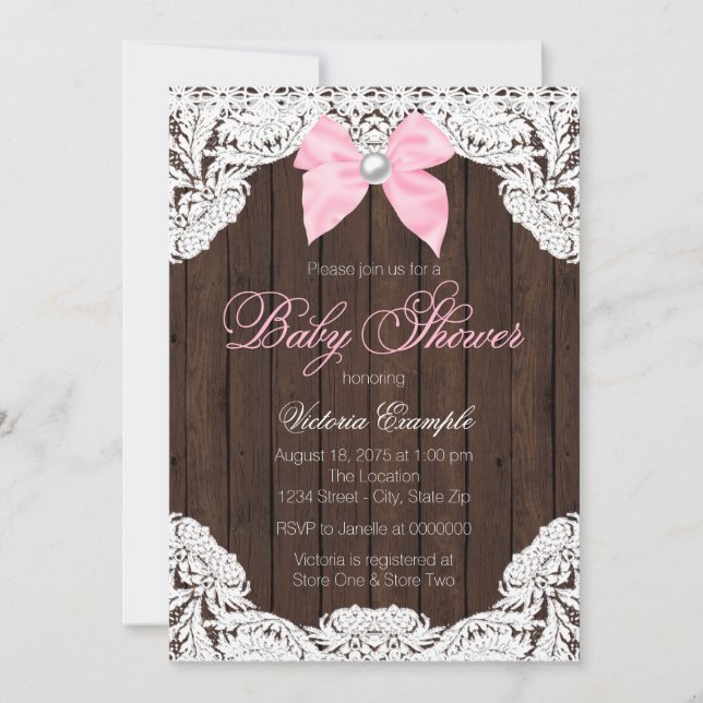 Lace and Wood Baby Shower Invitation (Front)