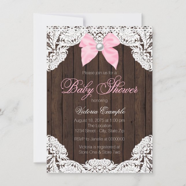 Lace and Wood Baby Shower Invitation (Front)