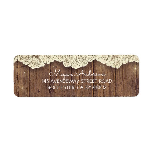 Lace and Wood Rustic Barn Wedding Label (Front)