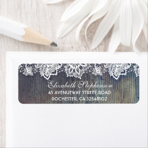 Lace and Wood Rustic Vintage Wedding Label | Zazzle