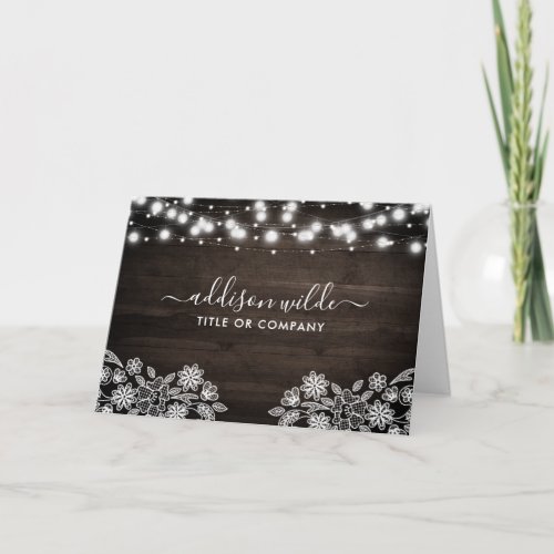 Lace And Wood String Lights Modern Thank You Card