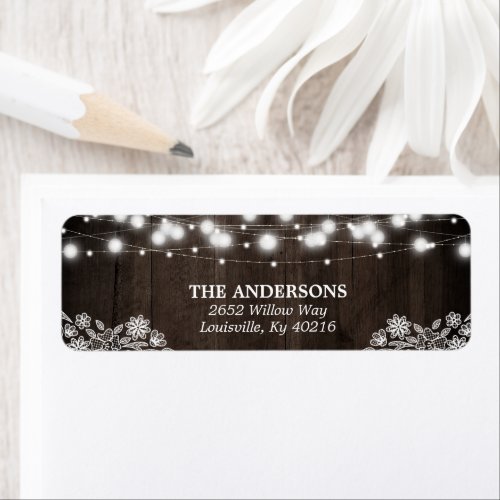 Lace And Wood String Lights Rustic Address Label