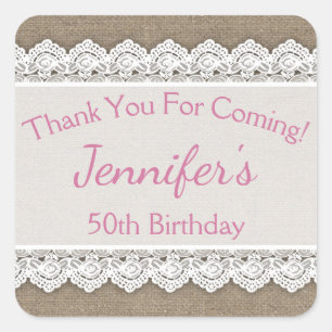 Lace Birthday Thank You Favor Tags Pink Burlap