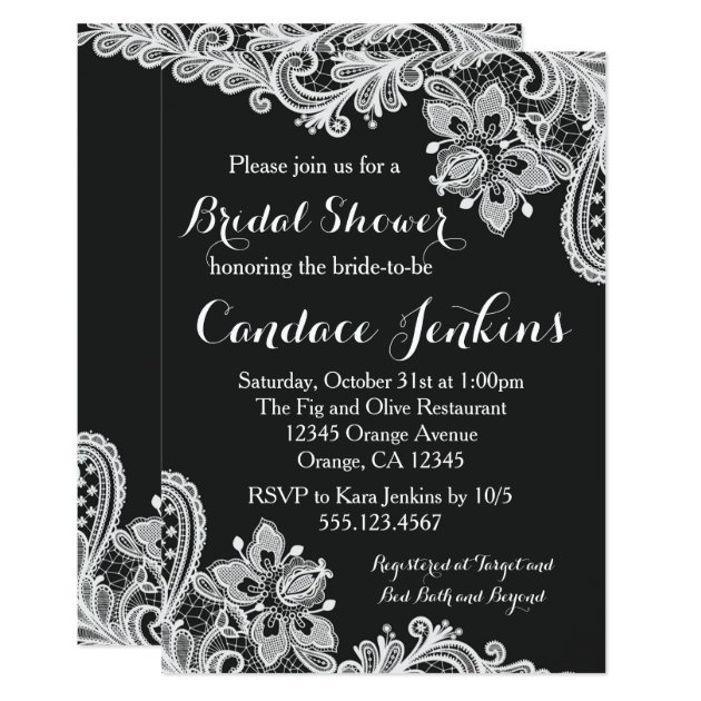 Lace Black And White Bridal Shower Invitation