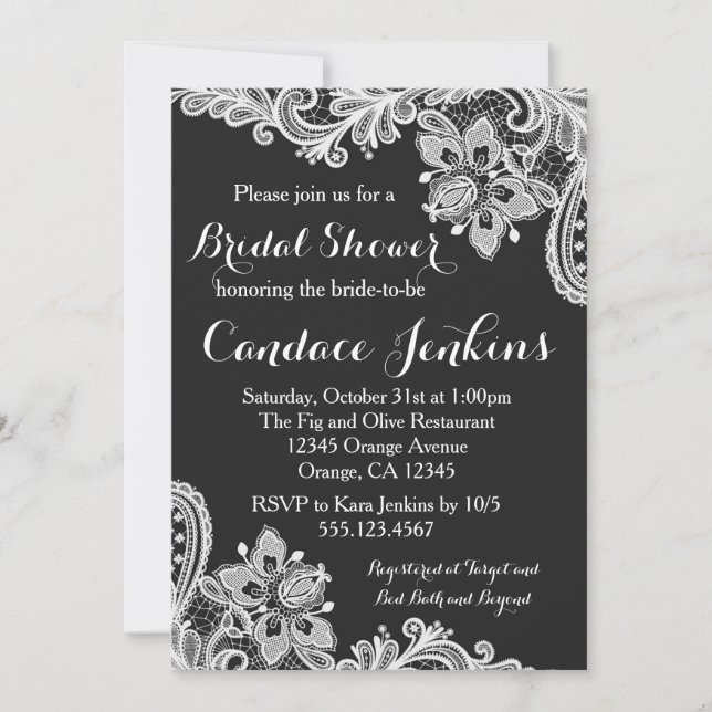 Lace Black and White Bridal Shower invitation (Front)