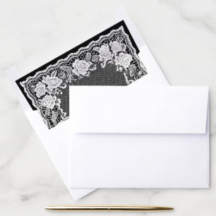 Lace Black and White Old money Wedding Envelope Liner