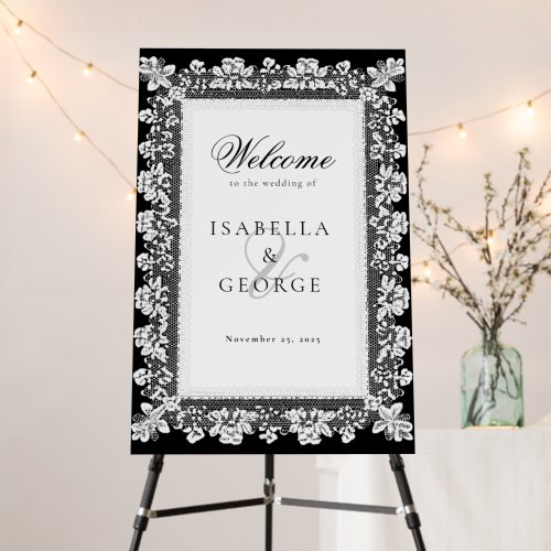 Lace Black and White Old Money Wedding Welcome Foam Board
