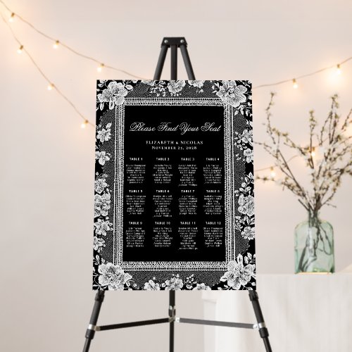 Lace Black Old Money Wedding Seating Chart Foam Board