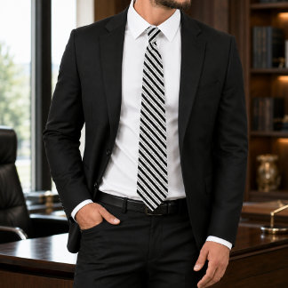 Lace | Black & White Ornamental Stripe Necktie