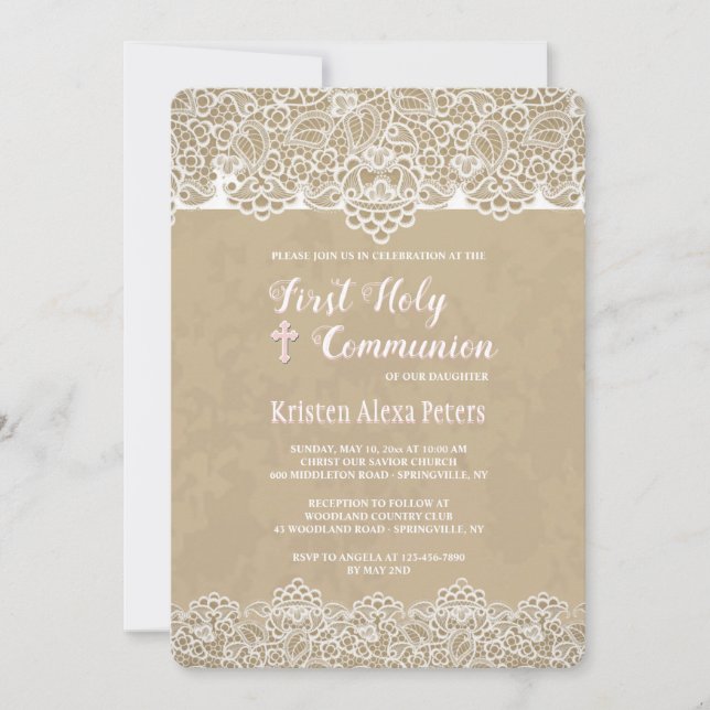 Lace Borders Communion Invitation (Front)