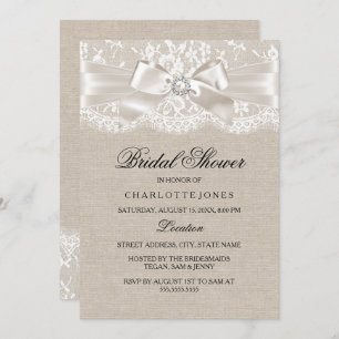 Lace Bow & Burlap Vintage Bridal Shower Invite