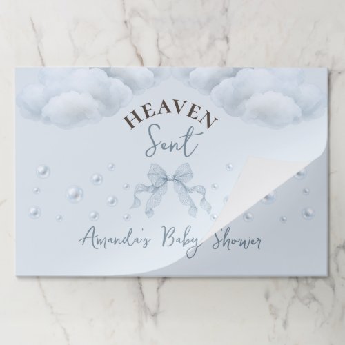 Lace Bow Pearl Boy Blue Heaven Sent Baby Shower Paper Pad