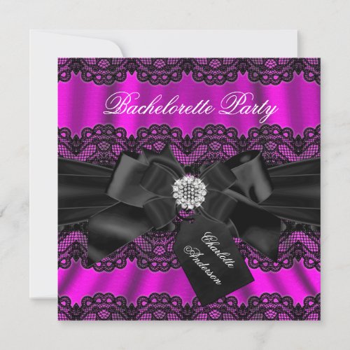 Lace  Bow Pink Black Bachelorette Party Invite