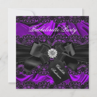 Lace & Bow Purple Black Bachelorette Party Invite