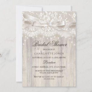 Lace Bow Sparkle Lights Rustic Bridal Shower Invitation