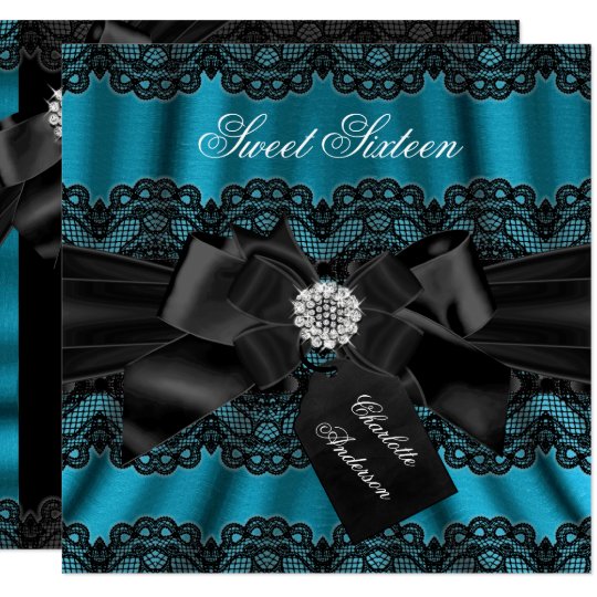 lace bow teal black sweet sixteen party invite zazzle com sixteen 47 size chart