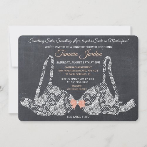 Lace Bra Lingerie Shower Chalkboard Invitation