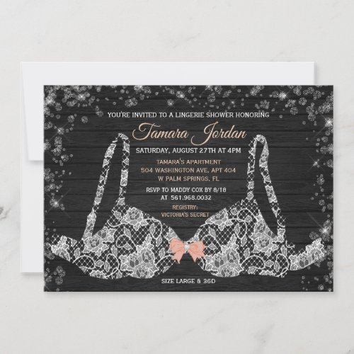 Lace Bra Lingerie Shower Diamond Wood Invitation