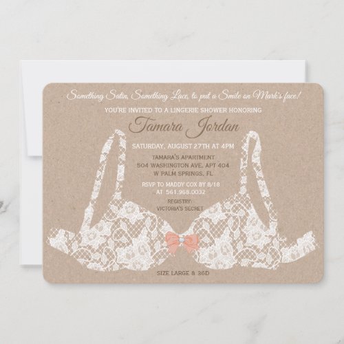 Lace Bra Lingerie Shower Kraft Invitation