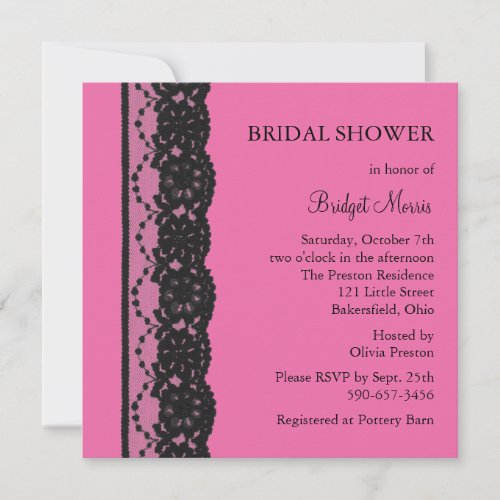 Lace Bridal Shower 2 fuchsia Invitation