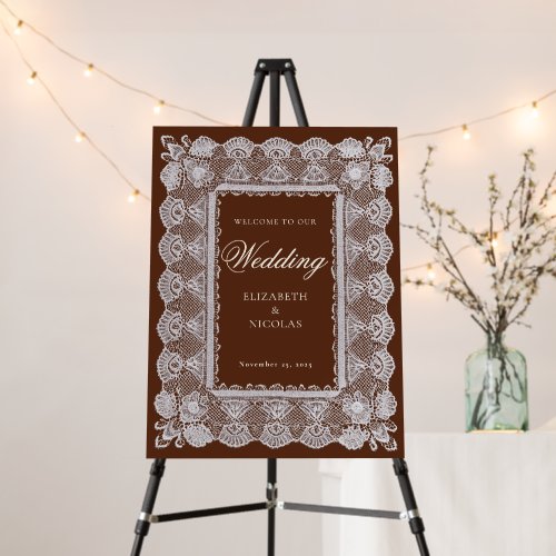 Lace Brown Old Money Wedding Welcome Foam Board
